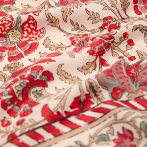 MANGO Kerchief Floral Ecru Square Red Scarf